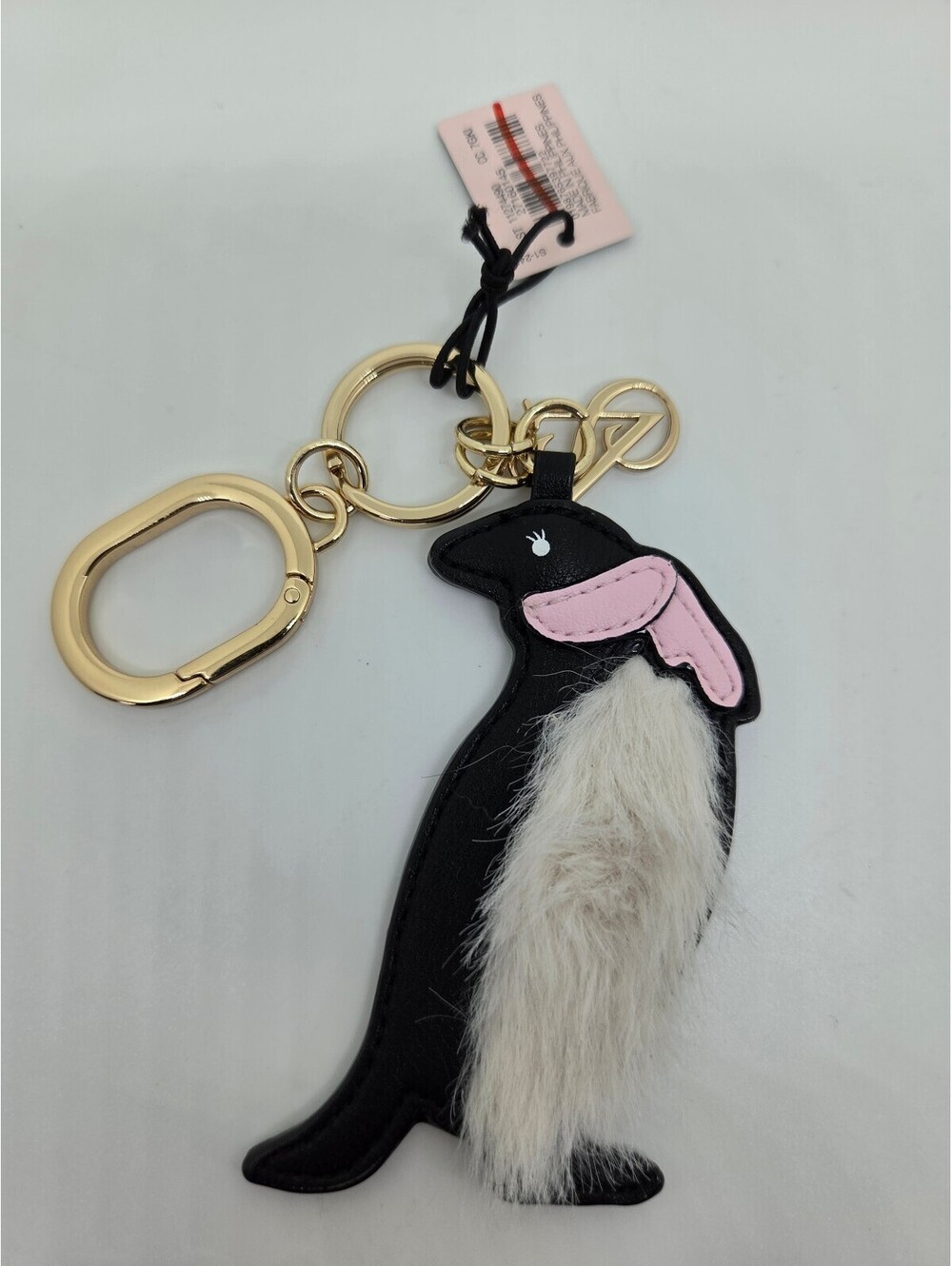NWT Victoria’s Secret Penguin Bag Charm Keychain Faux Fur Pink Scarf Gold VS